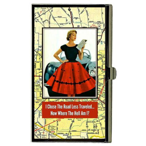 I Chose The Road Less Traveled Business Card Case by Umlaut Brooklyn