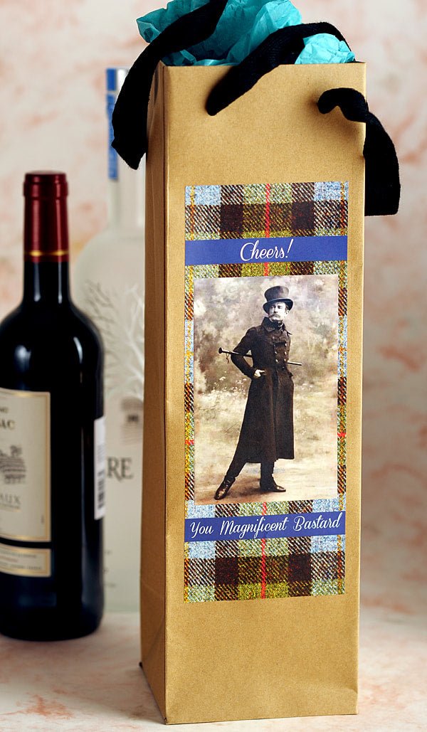 Cheers! You Magnificent Bastard - Eco Wine or Bottle Bag by Umlaut Brooklyn