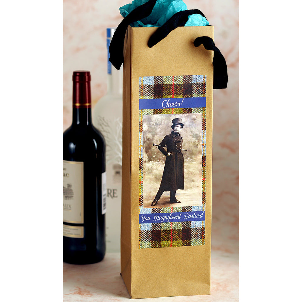 Cheers! You Magnificent Bastard - Eco Wine or Bottle Bag by Umlaut Brooklyn