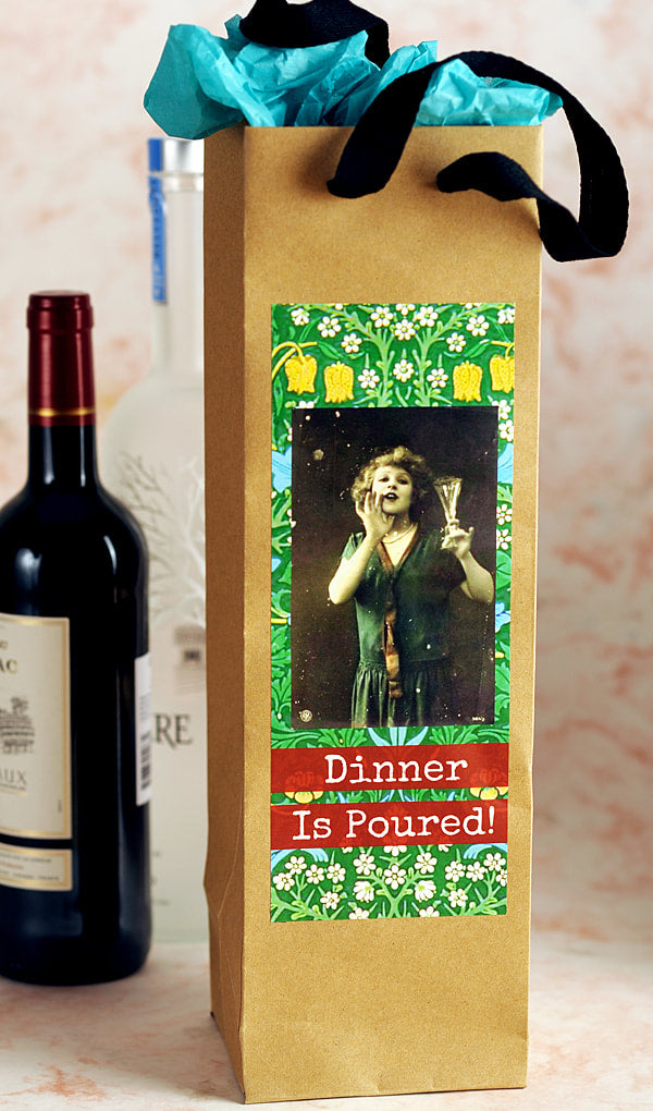 Dinner is Poured. Eco Wine or Bottle Bag by Umlaut Brooklyn