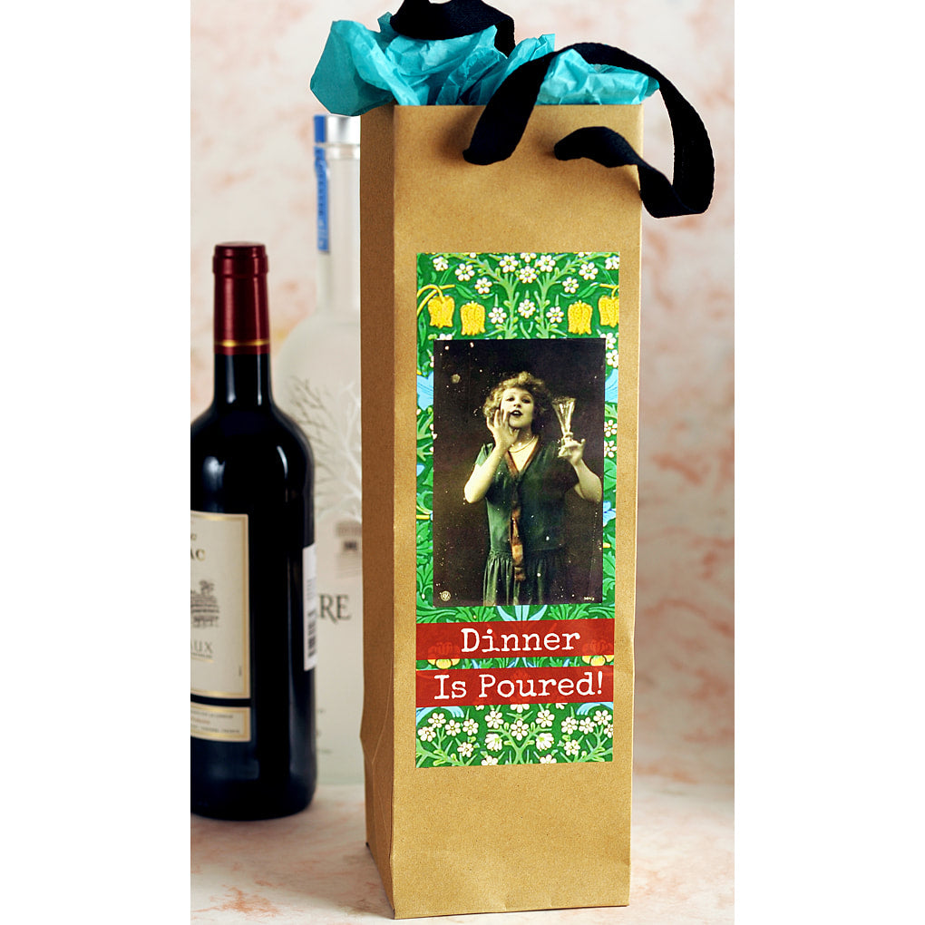 Dinner is Poured. Eco Wine or Bottle Bag by Umlaut Brooklyn