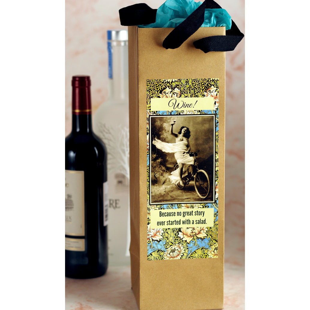Wine! Because No Great Story Ever Started With a Salad - Eco Wine or Bottle Bag by Umlaut Brooklyn