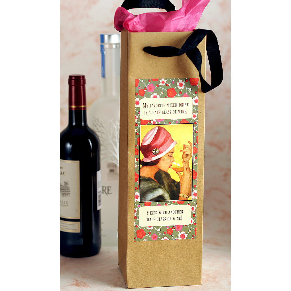 My Favorite Mixed Drink is a half glass of wine mixed with another half glass of wine. Eco Wine & Bottle Bag by Umlaut Brooklyn