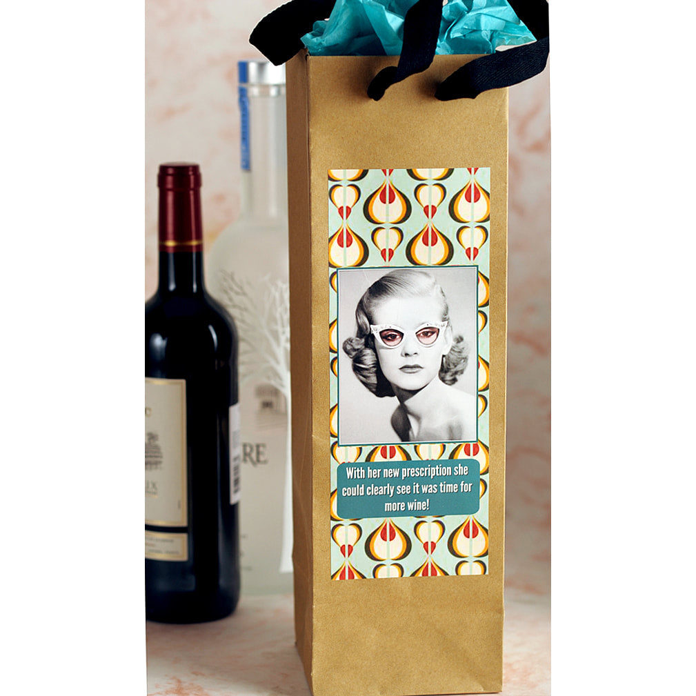 With Her New Prescription She Could Clearly See It Was Time For More Wine - Eco Wine or Bottle Bag by Umlaut Brooklyn
