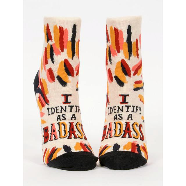 Women's Ankle Sock I Identify as a Badass - Blue Q