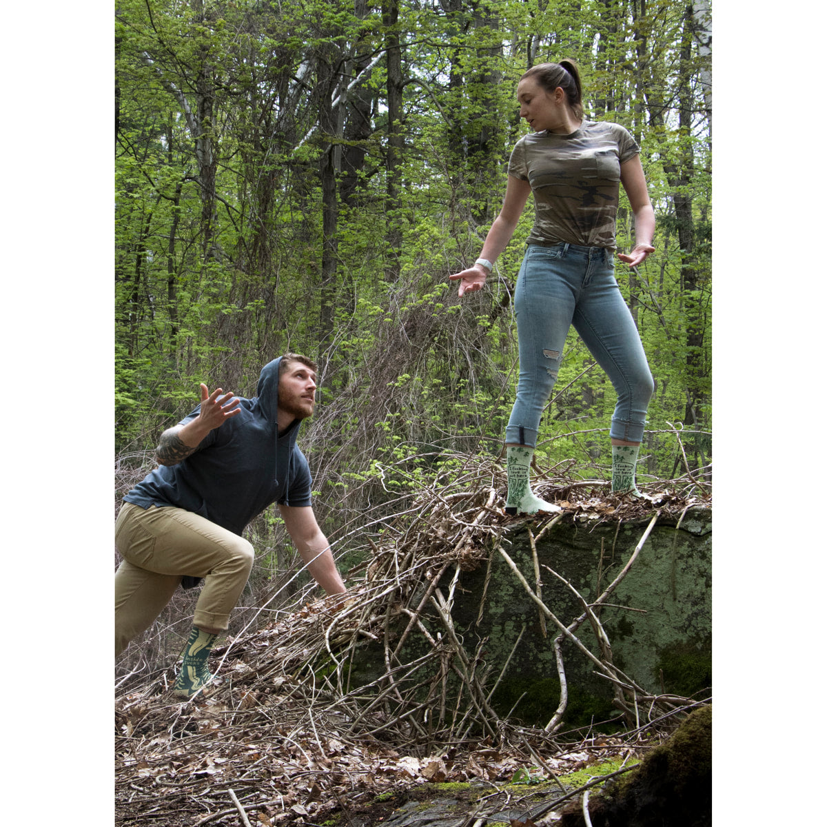 Blue Q Women's Crew Socks - I Fucking Love It Out Here - woods
