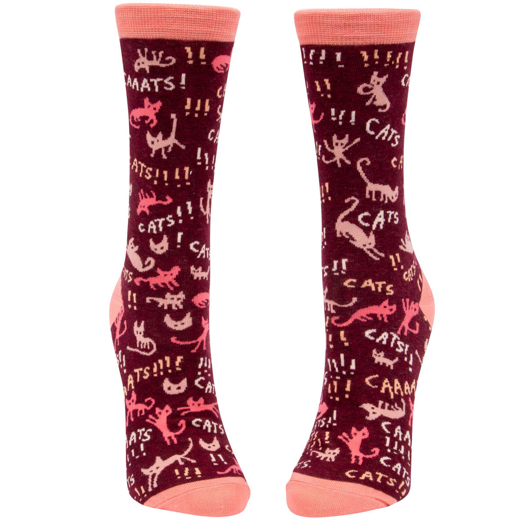Women's Crew Socks -  Cats Caaaats - Blue Q