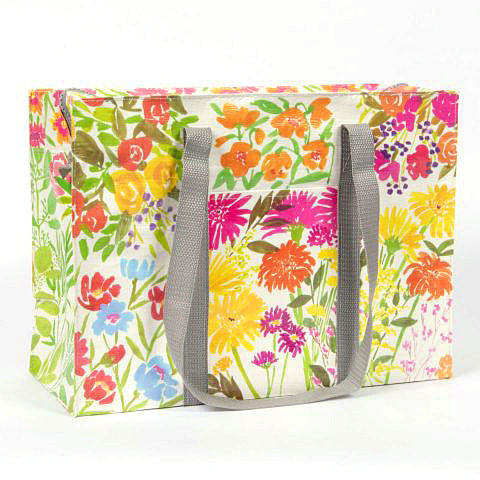 Blue Q Shopping Bag Shoulder Tote  - Flower Garden - Eco  - Pocket, Zipper, folding