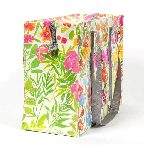 Blue Q Shopping Bag Shoulder Tote  - Flower Garden - Eco  - Pocket, Zipper, folding