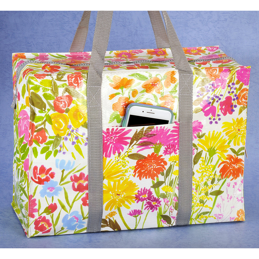Blue Q Shopping Bag Shoulder Tote  - Flower Garden - Eco  - Pocket, Zipper, folding