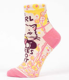 Women's Ankle Sock This Girl Takes No Shit with cat eating ice cream - Blue Q