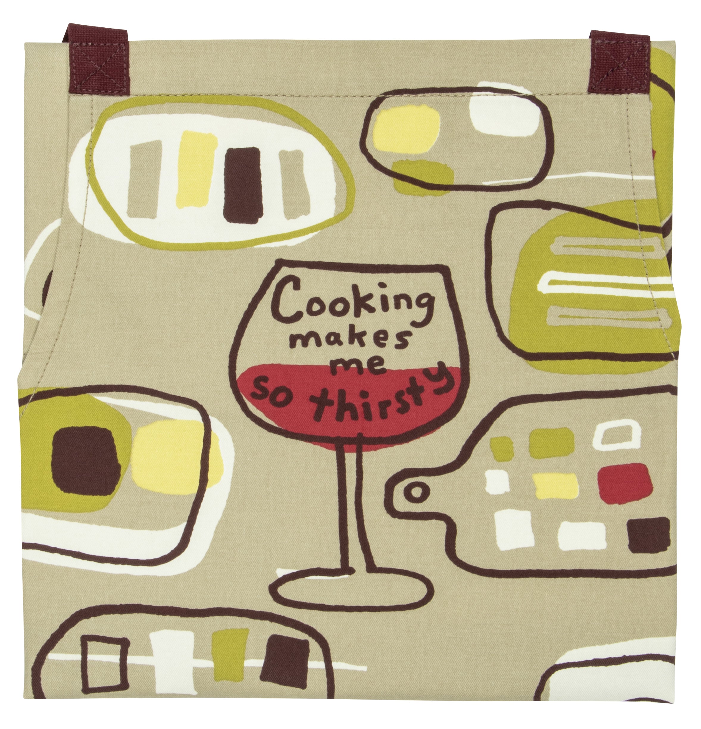 Blue Q Cooking Makes Me Thirsty Wine Full Apron With Pockets