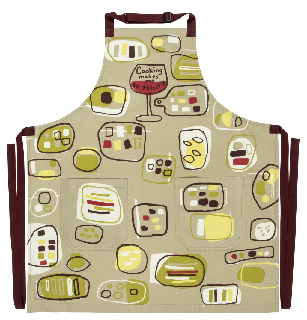 Blue Q Cooking Makes Me Thirsty Wine Full Apron With Pockets