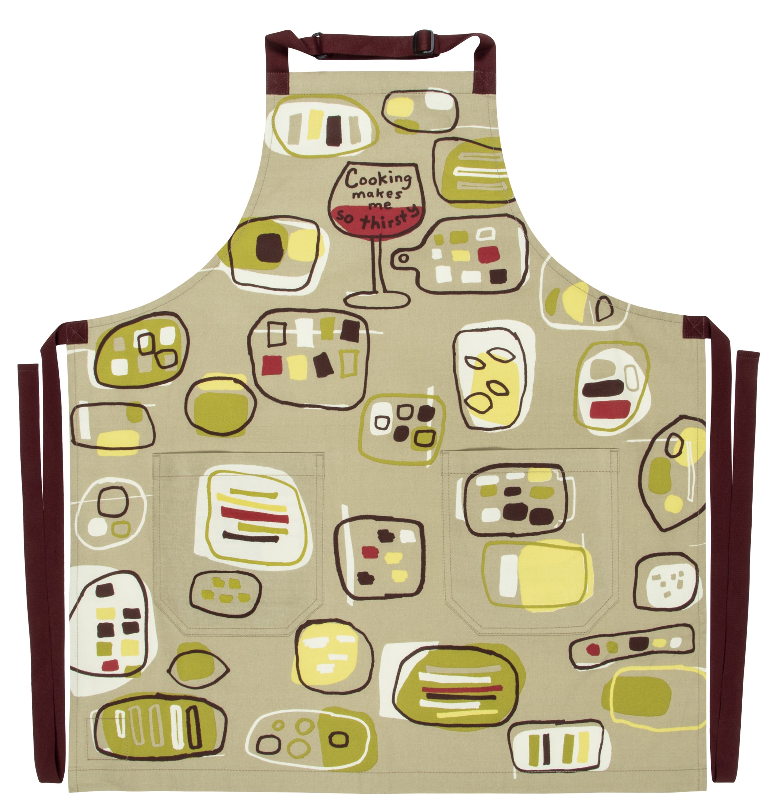 Blue Q Cooking Makes Me Thirsty Wine Full Apron With Pockets