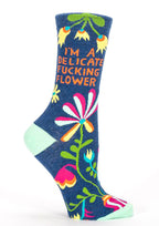 Women's Crew Socks -   I'm a Delicate Fucking Flower - Blue Q