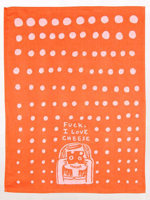 Blue Q Fuck I Love Cheese Kitchen Towel - woven jacquard Cotton Kitchen Towel