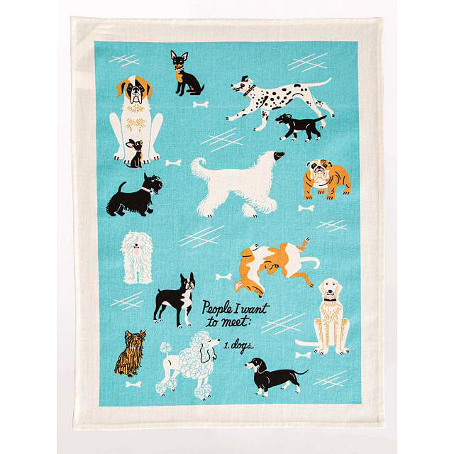 Blue Q People to Meet:  1.  dogs.   Kitchen Towel - Printed Cotton Kitchen Towel