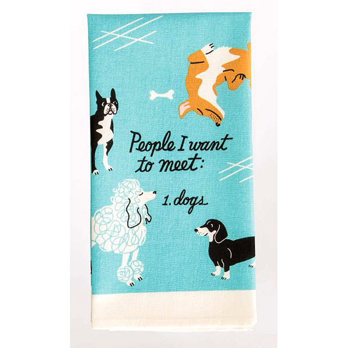 Blue Q People to Meet:  1.  dogs.   Kitchen Towel - Printed Cotton Kitchen Towel