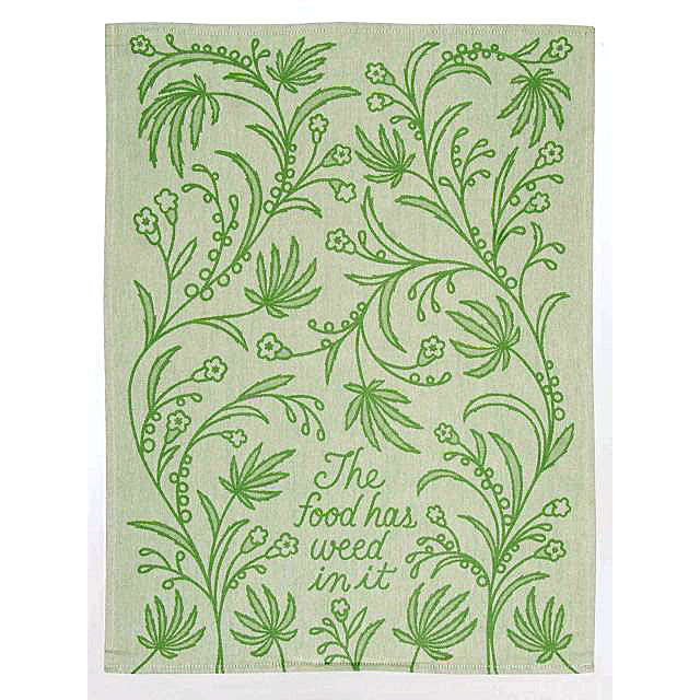 The Food Has Weed In It - woven jacquard Cotton Kitchen Towel by Blue Q