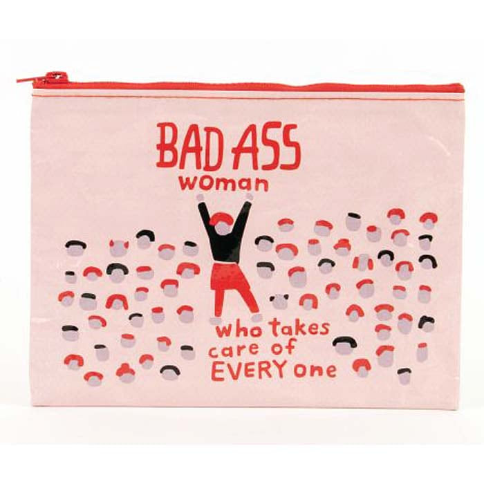 Bad Ass Woman who Takes Care of Everything - Eco, Recycled Zipper Pouch Blue Q