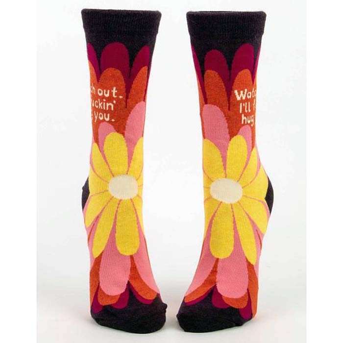 Watch Out I'll Fuckin' Hug You!  Women's Crew Socks - Blue Q