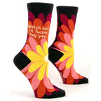Watch Out I'll Fuckin' Hug You!  Women's Crew Socks - Blue Q