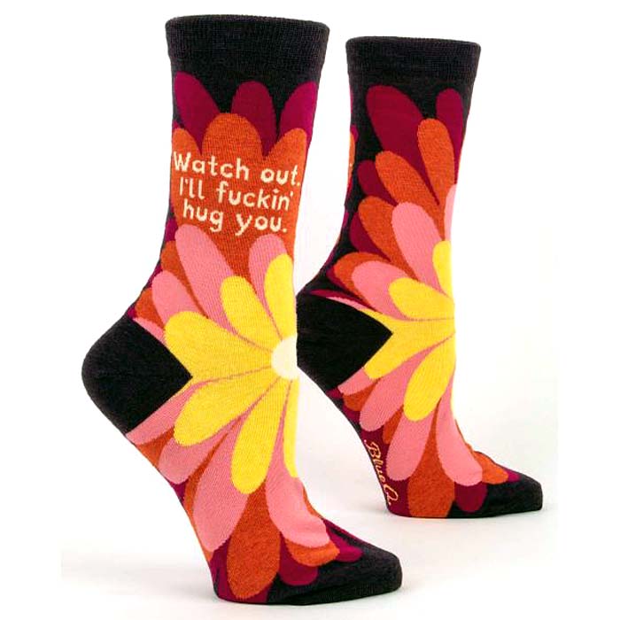 Watch Out I'll Fuckin' Hug You!  Women's Crew Socks - Blue Q
