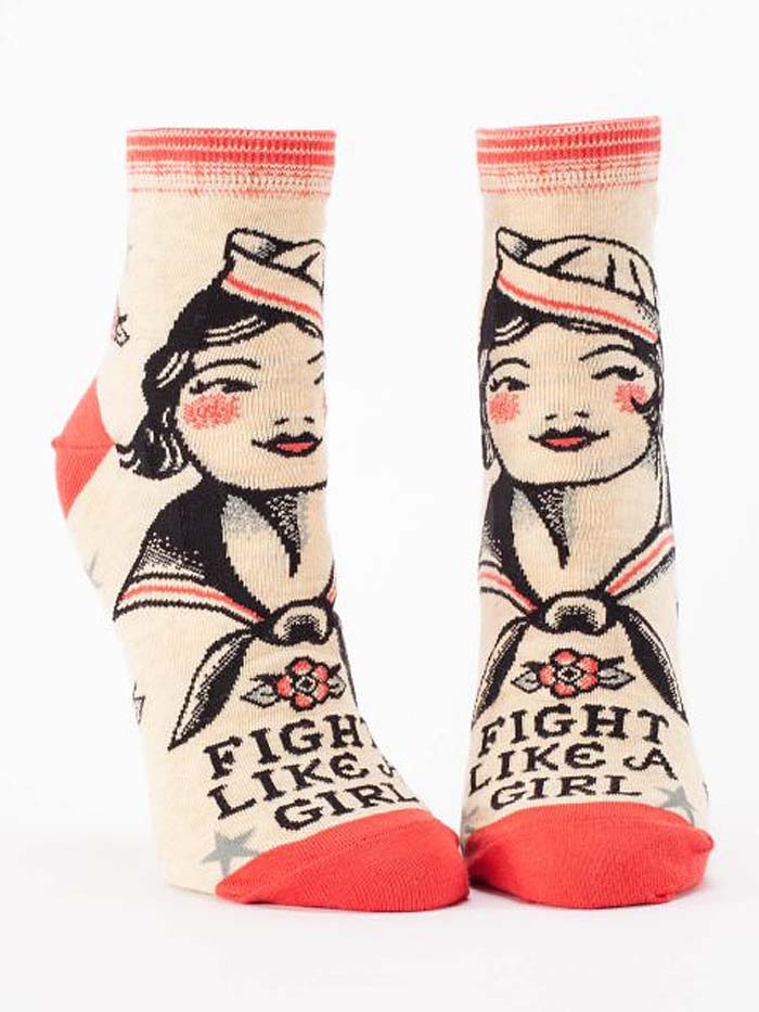 Women's Ankle Socks - Fight Like a Girl   - Blue Q