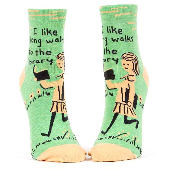 I Like Long Walks to the Library Combed Cotton Women's Ankle Sock by Blue Q