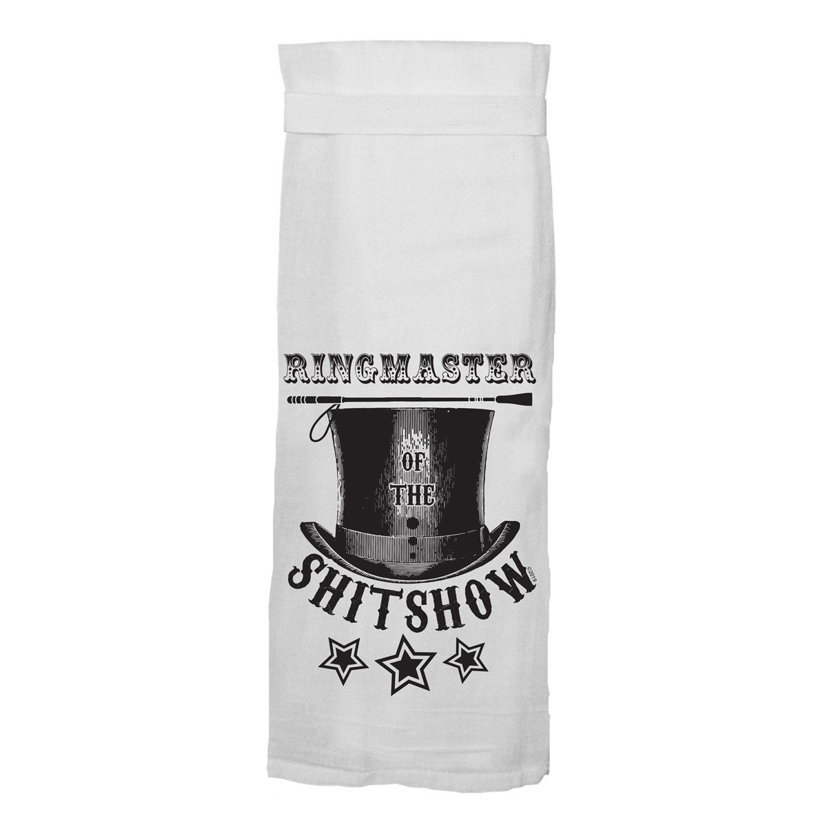 Ringmaster of the Shitshow - Hang Tight Cotton Towel with pull through loop - by Twisted Wares