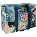 Happy Cats - Shopping Bag Shoulder Tote - Eco  - Pocket, Zipper, folding blue q