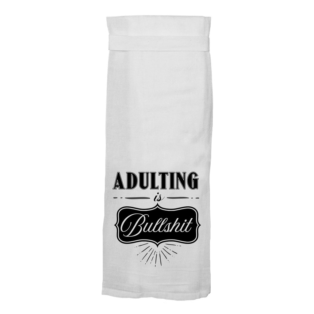 Adulting is Bullshit Hang Tight Cotton Towel with pull through loop - by Twisted Wares