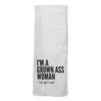 Grown Ass Woman. Hang Tight Cotton Towel with pull through loop - by Twisted Wares