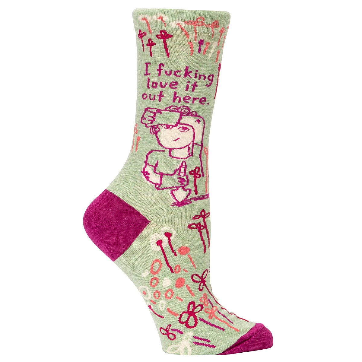 I fucking love it out here - garden-- combed cotton Women's Crew Socks Blue Q