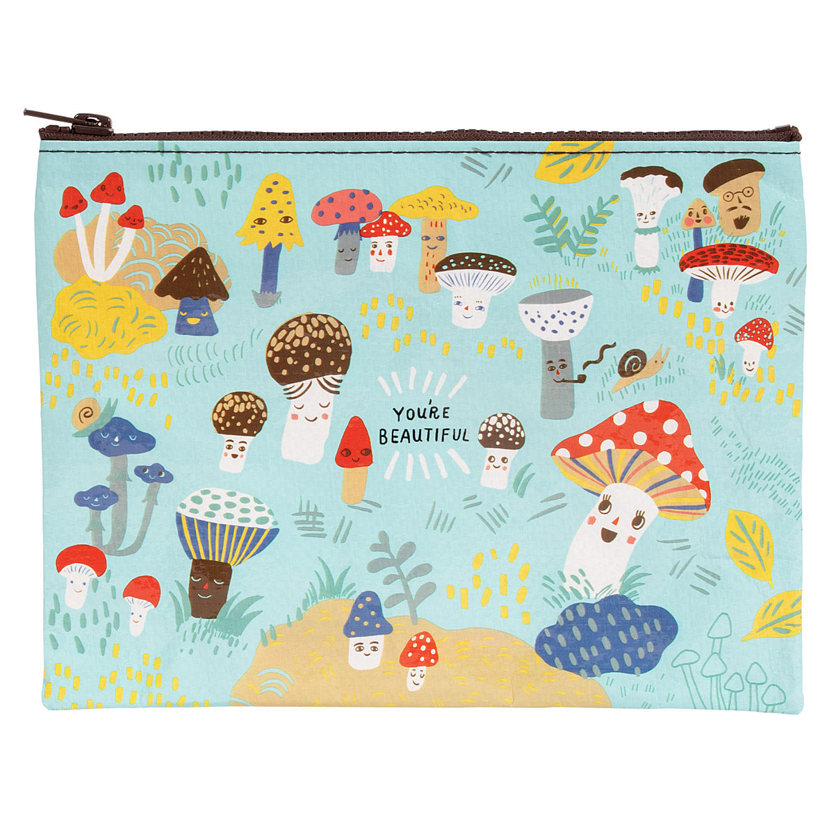 You're Beautiful cute Lil Mushroom - Blue Q Eco, Recycled Zipper Pouch