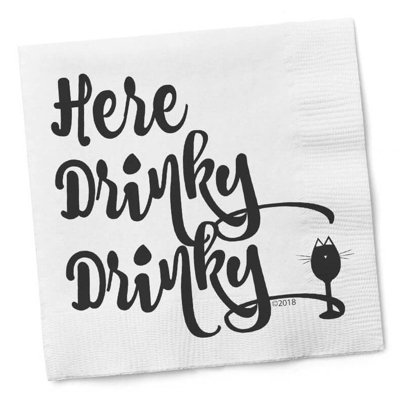 Here Drinky Drinky Cocktail Napkin by Twisted Wares