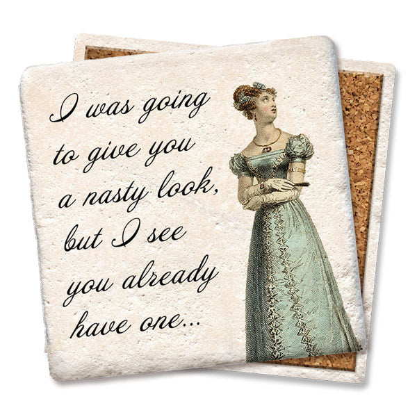 Nasty Look Square Limestone Coaster by Tipsy