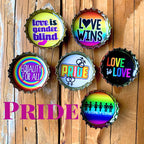 LGBTQ Pride - 6 unique bottle cap magnet set in tin
