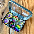 LGBTQ Pride - 6 unique bottle cap magnet set in tin