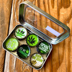 Cannabis Weed - 6 unique bottle cap magnet set in tin