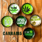 Cannabis Weed - 6 unique bottle cap magnet set in tin