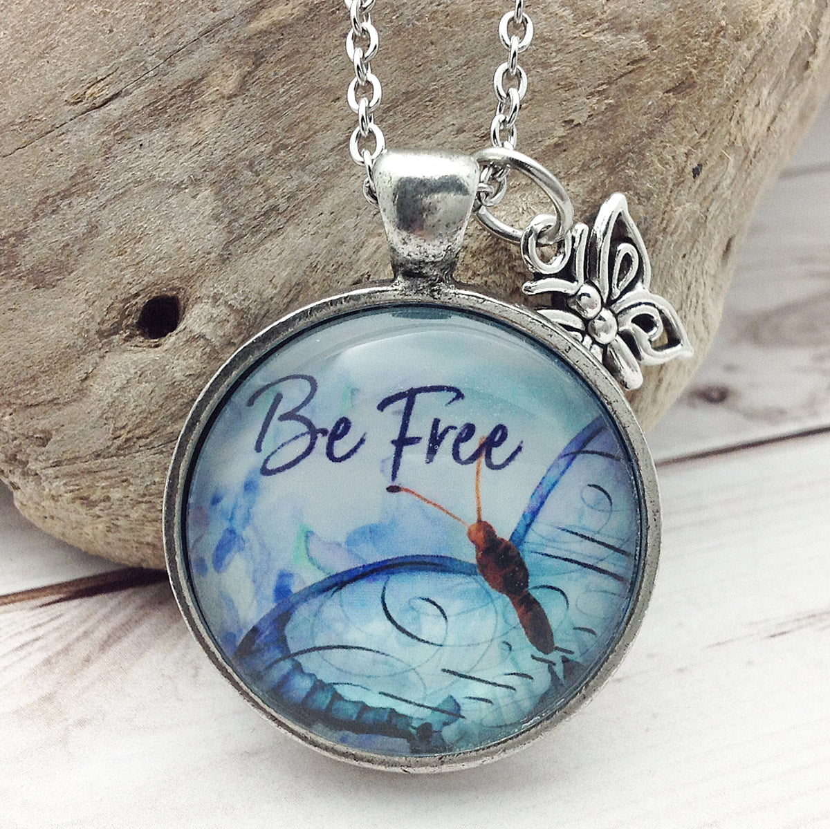 Be Free with Butterfly Pewter Pendant Necklace