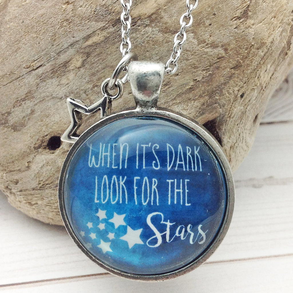 When It's Dark look for the Stars (with MOON charm) Pewter Pendant Necklace