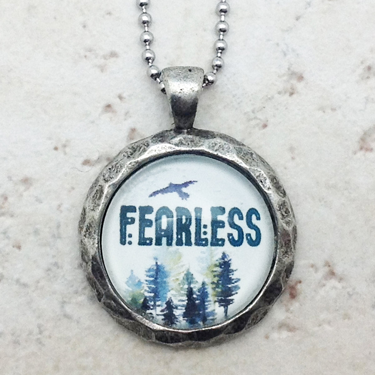 Fearless Hammered Edge Pewter Pendant Necklace