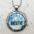 Breathe Hammered Edge Pewter Pendant Necklace