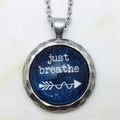just breathe Hammered Edge Pewter Pendant Necklace