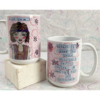 crush misogyny, destroy sexism, eat chocolate -feminist artist design ceramic 15 ounce mug