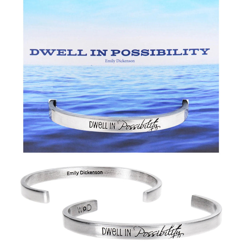 dwell in possibility - Emily Dickenson handcrafted recycled lead-free pewter adjustable cuff bracelets