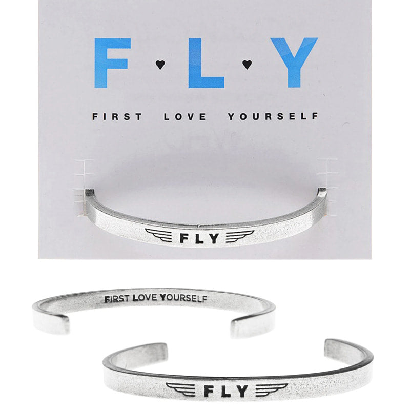 FLY First Love Yourself handcrafted recycled lead-free pewter adjustable cuff bracelets