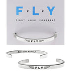 FLY First Love Yourself handcrafted recycled lead-free pewter adjustable cuff bracelets